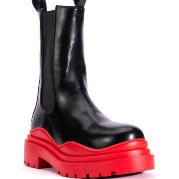 AZALEA WANG WHO GOT GHOSTED FLATFORM CHELSEA BOOT  RED ( BRAND NEW !!! ) - Picture 4 of 7